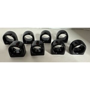 Pier 1 Ceramic Napkin Ring Holders Black Glossy Flat Half Circle Japan Set Of 8